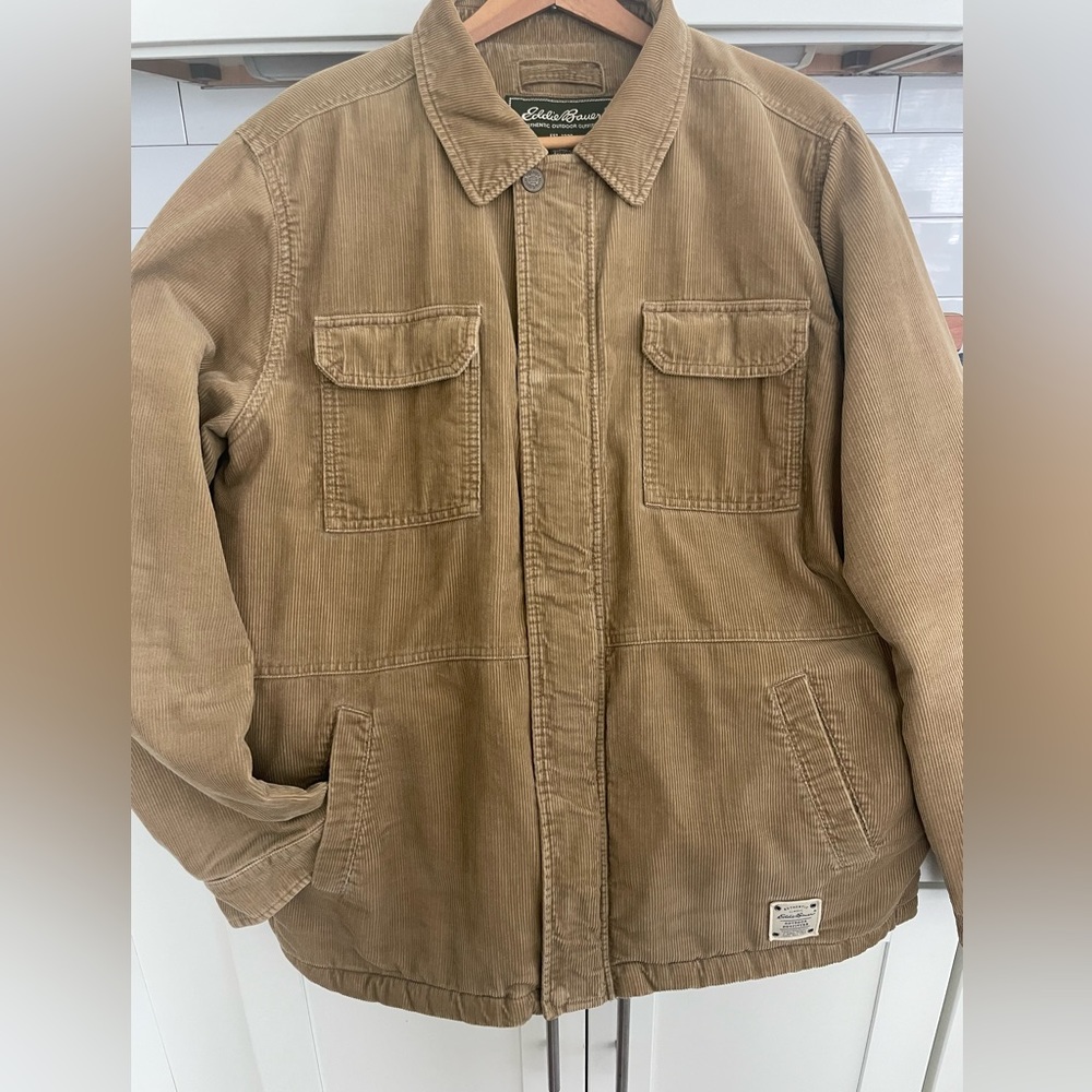Eddie Bauer Vintage Corduroy Jacket Mens Large Brown Sherpa Lined Barn Jacket